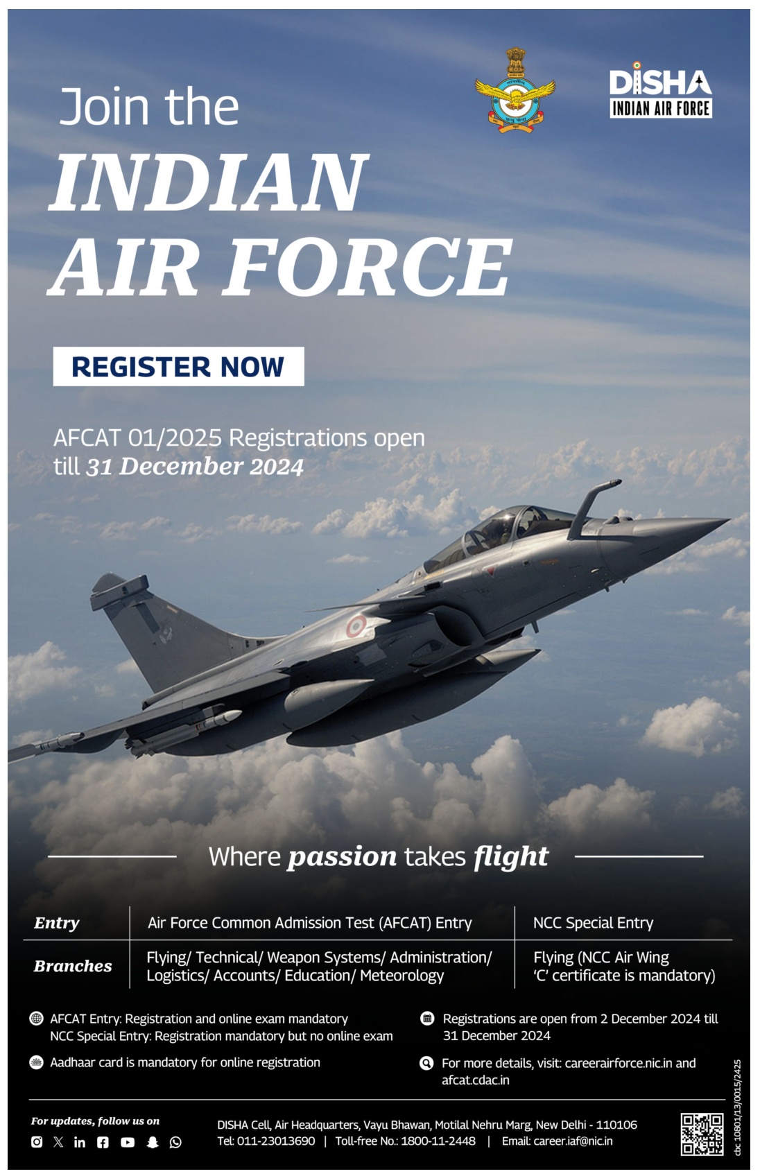 Disha Indian Air Force Join The Indian Air Force Register Open Till 31 Dec 2024 Ad